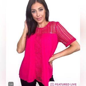 NWT BiBi Fuchsia “Summer Feels” Open Knit Blouse Size M